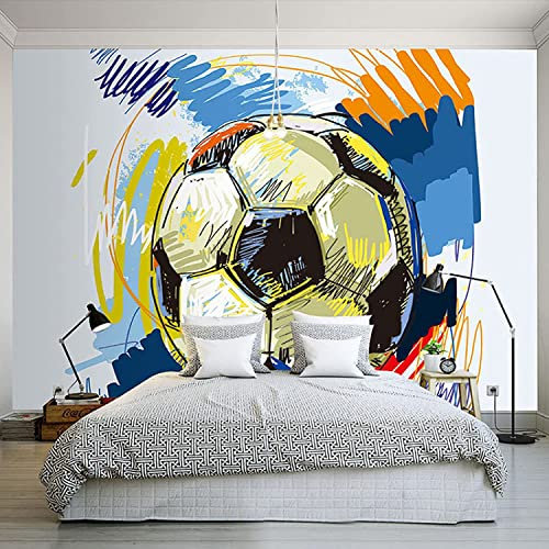 Colorful Doodle Football Teenagers Repeats Peel & Stick Wallpaper Removable Self-Adhesive Large Wallpaper Roll 3D Wall Mural Sticker Home Decor for Living Room Bedroom Wall Art Wall 140(W) x70(H) cm