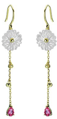 Epinki Echt Goldschmuck Ohrringe Gold 18K, Blumen Ohrhänger mit Turmalin (Rosa, Tropfenschliff) Au 750 Ohrringe Jugendstil für Damen, Gold