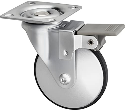SOTECH Design-Möbelrolle LINDAU mit Bremse Ø 75 mm | 35 Kg Tragfähigkeit pro Rolle, 360 Grad drehbar, mit Montageplatte, silbergrau Rolle, leise und bodenschonend