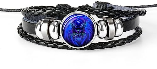 LODMLOER Armband Mit 12 Sternbildern – Herren-Leder-Sternzeichen-Armband, Charms-Armbänder, Widder, Fische, Wassermann, Löwe, Skorpion, Waage, Zwillinge, Schmuck