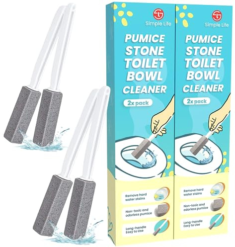 Simple Life Pumice Stone Toilet Bowl Cleaner | Toilet Pumice Stone with Extra Long Handle | Scouring Stick for Toilet Cleaning, Stain Removal on Toilets, Grills, Tiles, Grout & Pools | 4 Pack
