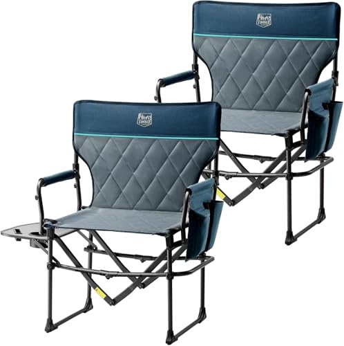TIMBER RIDGE Campingstuhl Faltbar 180 kg Tragfähigkeit Kompaktes Packmaß Tragbarer Regiestuhl Klappbar mit Seitentisch und Seitentasche für Camping, Rasen, Sport und Angeln