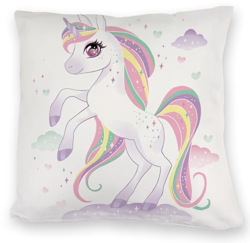 speecheese Einhorn Kuschelkissen mit Wolkenhintergrund EIN magisches DekoKuschelkissen für das Kinderzimmer Kindergeburtstag Zauber Magie Märchen Sprüche Glitzer Pferd Mädchen niedlich