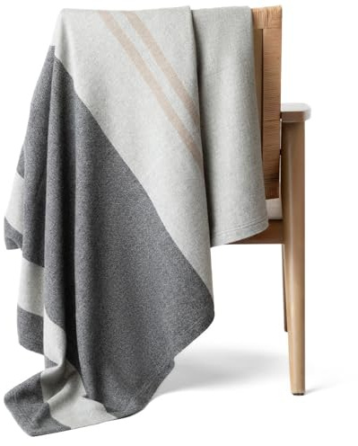 Jet&Bo 100% Pure Cashmere Throw Blanket for Couch, Sofa, & Bed, Ultra Soft Woven Cashmere Blanket Throw, Large Full Size 73”x53”, Gray & Beige Stripe Pattern