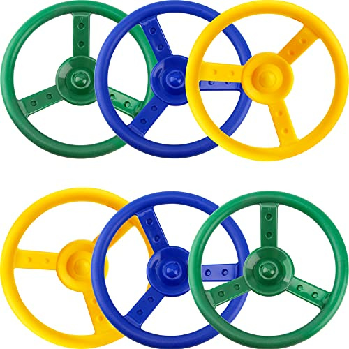 6 Pack Playground Steering Wheel Plastic Swingset Ship Wheel Playset Steering Wheel Toys for Kids Playground Playhouse Treehouse Accessories (Color Set 1)