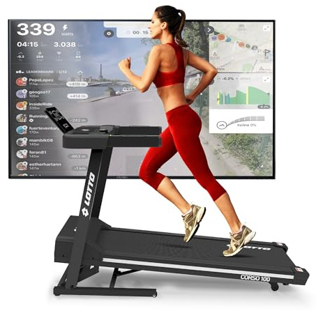 LOTTO Corso 100 Tapis de Course Electrique Pliable,2.75 HP, Max 110kg,Bluetooth Fitshow/Kinomap/Zwift,Inclinaison Automatique,Computer LED,1-14 km/h,120x42cm