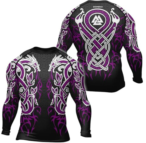 RASHNINJA Viking Ranked BJJ Rashguard for Men Long Sleeve Compression Fight Wear MMA, Jiu Jitsu, Wrestling, Training (US, Alpha, 4X-Large, Regular, Regular, Purple)