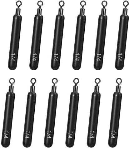 Fishfun 12Pcs Tungsten Drop Shot Weights Sinkers for Bass Fishing, Tungsten Dropshot Fishing Weights, Black Tie On Skinny, 1/8 oz