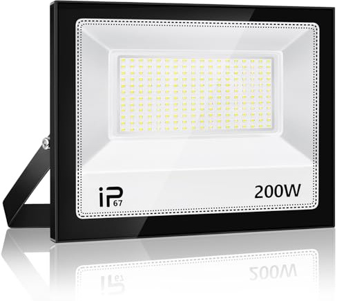 YZYFACAI 200W LED Strahler Außen，Superhell 20000LM LED Scheinwerfer，7000K Kaltweiß Scheinwerfer,IP67 Wasserdichte Außenstrahler，für Hinterhof,Innenhöfe,Auffahrt,Garage,Flur