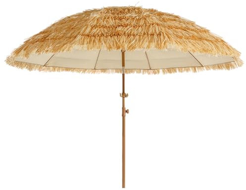 DJJYCTNM Sonnenschirm Stroh, Strandschirm aus Gras im Hawaiianischen Stil mit Knopf-Neige-Design und 10 Rippen für Den Außenbereich für Strand, Terrasse, Garten, Pool (Size : 240cm/94in)