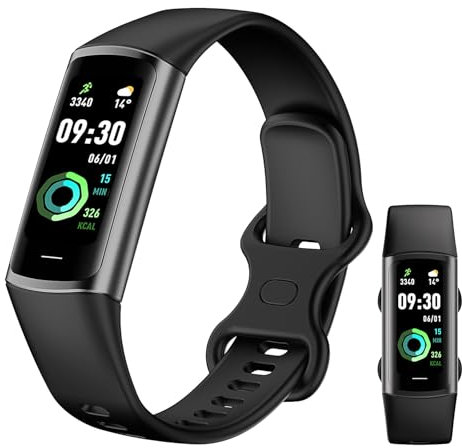 Yuxier Fitness tracker con frequenza cardiaca 24/7, ossigeno nel sangue, pressione sanguigna, monitoraggio del sonno, contapassi, contacalorie, contapassi, impermeabile IP68, per Android, iPhone,