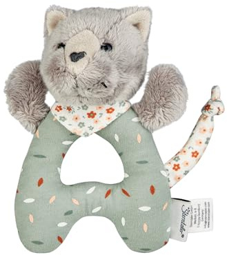 Sterntaler Greifling Katze Lilly - Motorikspielzeug zum Rasseln, Fühlen & Spielen - Kuscheltier für Baby und Kinder mit Rassel als treuer Freund - Baby Spielzeug aus weichem Stoff, grau
