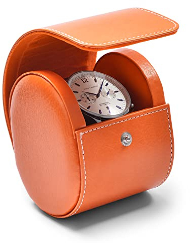 Papten Tragbare Einzeluhr-Uhr Box Reise-Uhrenetui 1 Slot Uhrenrolle,Orange | Leder einzelne Uhr Box Uhr Geschenk Fall für Männer Frauen Hochzeitsgeschenk & Reisestorage,Uhrenetui