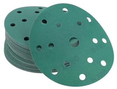 TUCKBOLD Car Sanding Discs 6inch 15 Hole 180 Grit Abrasion Resistance | Round Hook and Loop Sandpaper Green 50 Pcs