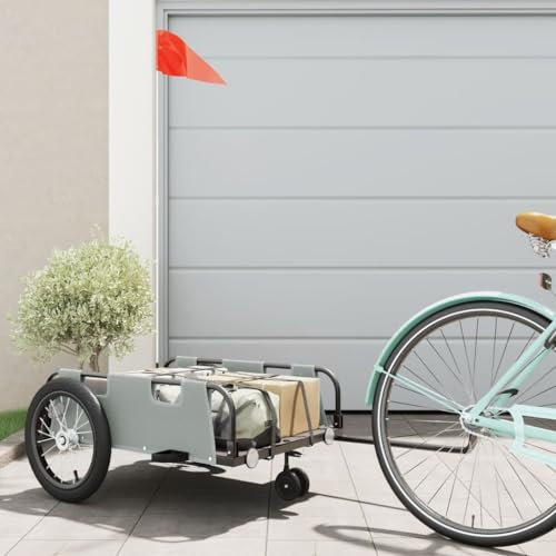 Willood Fahrradanhänger Lastenanhänger Fahrrad Transportanhänger Anhänger Grau Oxford-Gewebe und Eisen 124 x 64.5 x 36 cm