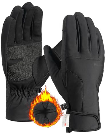 TRENDOUX Waterproof Ski Gloves Winter, 3M Thinsulate Thermal Touch Screen Glove Men Women, Unisex Thick Durable Windproof Work Gloves For Indoor Outdoor Walking - Black M