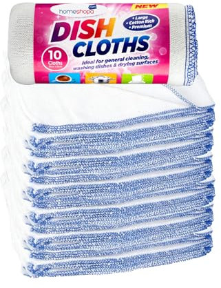 HOMESHOPA Large Dish Cleaning Cloth, 10 Pack Cotton Super Absorbent White Kitchen Washing Up Dishcloth, Extra Soft & Thick Reusable Tea Towels Washcloths, 35 X 35cm