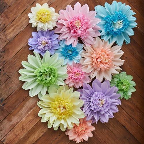 Homarkable Pastel Paper Flowers,12 Pcs Crepe Paper Flowers Decorations,6 in,10 in for Wedding Party Baby Bridal Shower Carnival Party Nursery Wall Decor