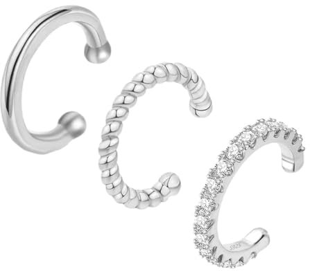 FFWTPY 3 Pcs Ohrringe Set 925 Silber Ear Cuff Set Helix Knorpel Creolen Ohrmanschette Ohne Ohrloch Wickelohrring 14K Vergoldete Ohrringe Ohrklemme für Damen Mädchen Herren