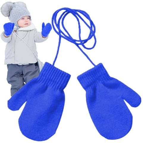 Fogukier Fäustlinge mit Schnur | Gestrickte Schneehandschuhe mit Schnur | Bequeme Kinder Winterhandschuhe | Niedliches Winterzubehör für Wandern Camping