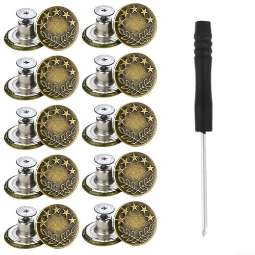 Rivetti filettati senza chiodi, bottoni in metallo per jeans, 10 pezzi di ricambio NoSew Kit di bottoni a vite (D)