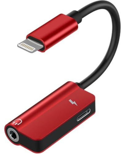 ATEK 2 in 1 Headphone Adapter, 3.5mm Audio Jack Charger Splitter Dongle Cord Compatible with iPhone iPad Fast Charging Music Listening Call Support Aux Cable Converter (Red)