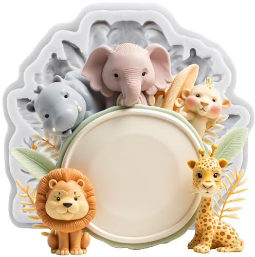 MINFEIDMS Moule en silicone pour fondant en forme d'animal de la ferme, motif lion, tigre, girafe, singe, éléphant, moule à chocolat pour décoration de gâteau, décoration de cupcakes, bonbons, pâte à