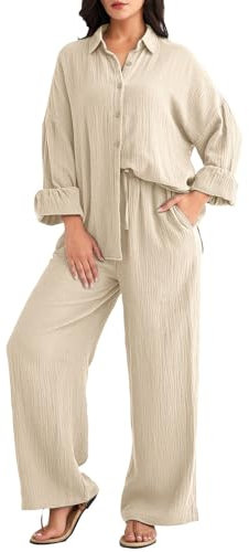 Damen Trainingsanzug - Damen Full Set Wide Leg Mode Casual Outfits Unregelmäßige Damen Sweatshirts Ohne Kapuze Elegante Sweatpants Damen Lose Zweiteilige Lounge-Sets Beige, beige, M