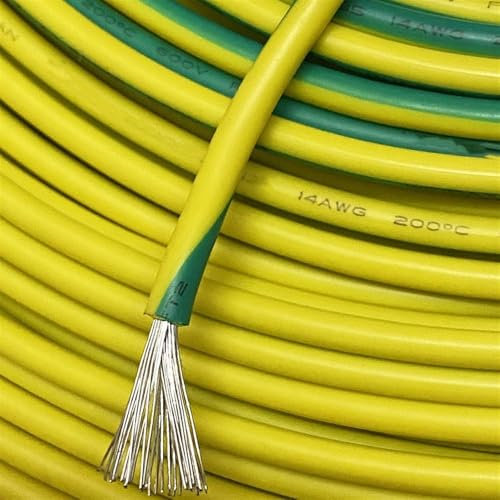 BULINO Canalina for Cavi elettrici UL3135 14AWG Filo in Silicone Morbido Resistente alle Alte Temperature Filo di Terra elettrostatico Giallo e Verde Connettore da 10 Metri