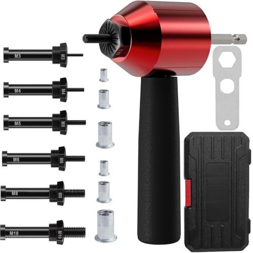 Nietmutternzange Set, Nietaufsatz für Akkuschrauber, Blindnietmutternzange Adapter für Nietmuttern M3 M4 M5 M6 M8, Nietmuttern Tool Set mit 5 Art Dorne, für Heimwerken Mechanik Autoreparatur