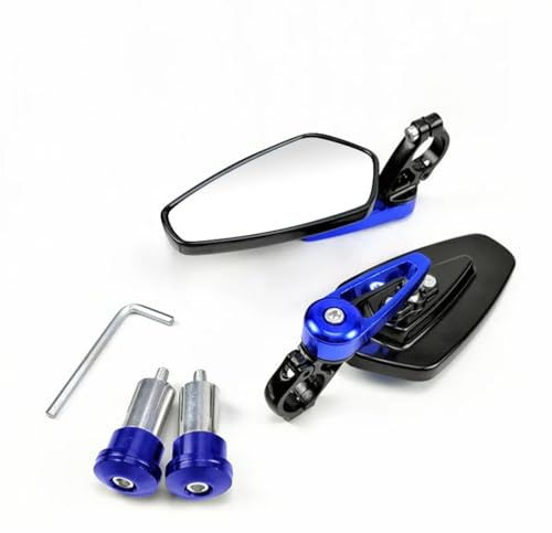 7/8 Motorcycle Mirrors,Bar End Rear View Mirrors Compatible with Honda Grom,Ducati, Suzuki,Yamaha, Kawasaki and More (BLUE)
