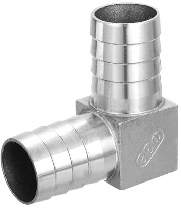 QUARKZMAN 38 mm slanguttag 90 graders rörskruvanslutning, 304 rostfritt stål L-vinkeladapter röranslutning för vakuumsystem, industrianslutningar, pneumatisk utrustning, silver