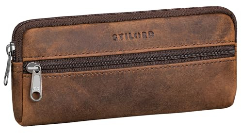 STILORD Whitmore Weiches Brillenetui Leder Brillentasche mit Reißverschluss für Brillenputztuch | Vintage Sonnenbrillen-Etui Echtleder Mäppchen für Brillen Lesebrillen Farbe:eichen - braun