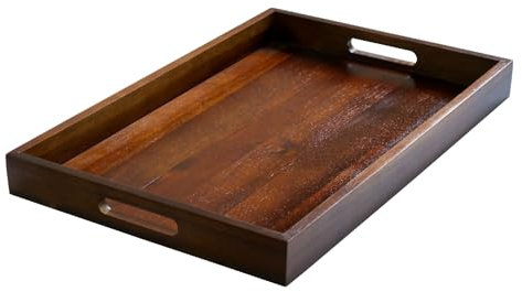 43 cm Acacia-Holz Servierbrett mit Griffen, Dekorative Tablett für Ottomane, Couchtisch, Rechteckig