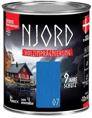 Njord Holzschutz Holzimprägnierung Holzfarbe (07) Wolkenloser Himmel Wetterfest Dauerhafter Schutz Holzlack 750ml Schutzlack Holzlasur