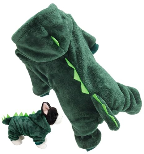 Chat de Dinosaure et Cours pour Chiens - Costume pour Animal de Compagnie - Veste d'hiver Douce - Tenue avec Capuche et Pointes de Queue pour Petits Chiens ou Chats - Vêtements