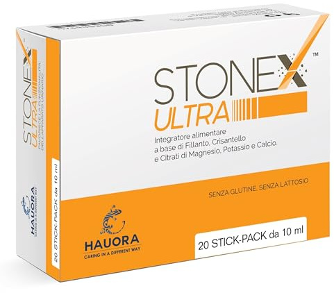 HauoraMed Stonex Ultra Integratore Alimentare - Vie Urinarie 20 Stick-Pack | Con Fillanto, “Erba Spaccapietra”, Crisantello, Citrati di Magnesio, Potassio e Calcio. Senza Glutine e Lattosio