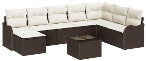 vidaXL 8-teiliges Garten-Sofa-Set mit Kissen in Braun und Weiß aus Poly-Rattan. Modulares, verstellbares, wetterfestes Outdoor-Sitzmöbel. Ideal für Terrasse, Balkon, Lounge und Tagesbett.