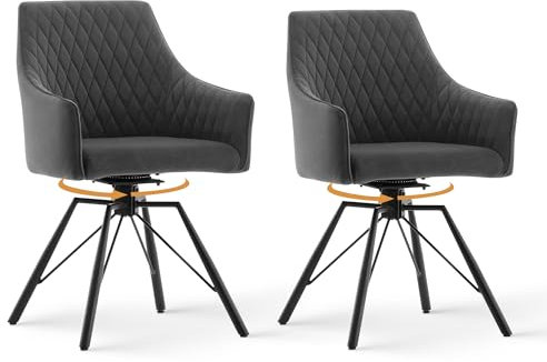 CLIPOP Esszimmerstühle Drehbar mit Armlehne, Polsterstuhl Gepolstert Sitz Küchenstuhl Drehstuhl Armlehnenstuhl für Esszimmer Wohnzimmer Büro (Samt Grau, 2er Set)