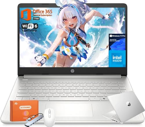 HP 2025 New 14 Inch Laptop for Student Business, Intel N150 CPU(Beats N4120), 16GB RAM, 384GB Storage(128GB UFS+256GB MSD), Wi-Fi 6, Copilot AI, Office Pro Lifetime, Windows 11 Pro,w/Accessories
