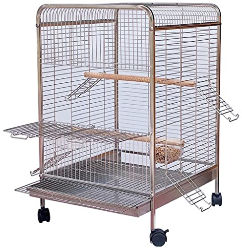 Ausziehbares Tablett Vogelvolierea, Volieren 202 Edelstahl Vogelkäfig, Bewege Das Rad Taubenkäfig, Interaktiver Großer Raum Sittichkäfig(Silver)
