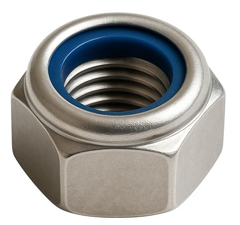 Tuerca Nylstop M5 acero inoxidable inaflojable Ø 5 mm | Tuercas de freno de 5 mm Autobloqueante Hexagonal Autofrenado DIN 985 Acero inoxidable A2-70 (V2A/304) con anillo de nailon de bloqueo: lote de