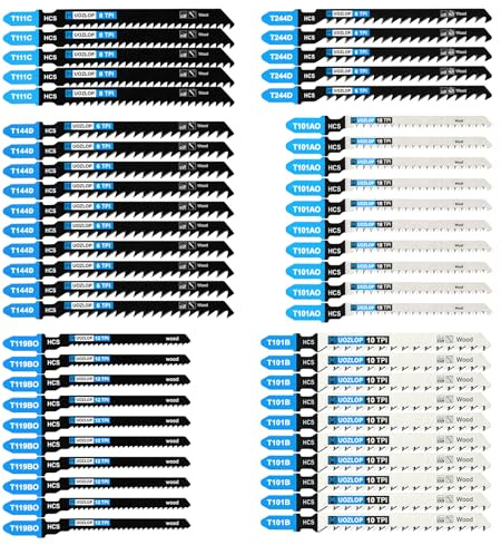MUOZLOP 50tlg T-Schaft Stichsägeblätterfür Holz, Stichsägeblatt Set | T-Schaft Stichsägeblatt Set mit Aufbewahrungskoffer (50tlg（T111C /T101AO /T101B/T144D/T244D /T119B0）)