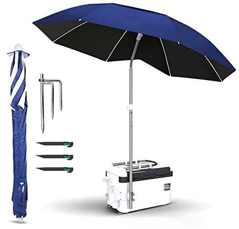 ApuaVireo&Co Parasol de Plage Compact, inclinable à 360°, mât métallique réglable en Hauteur, Protection Solaire 50+, avec Sac de Transport, Bleu(180cm/6ft)