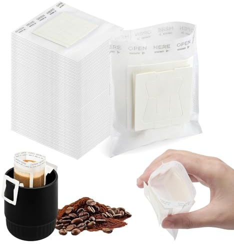VOSOOT 150 stycken hängande kaffefilter filterpåsar, tillverkade av livsmedelsgodkänt non-woven-material, bärbar dropp kaffefilterkaffe för kopp, filterkaffe pappersfilter för kaffefilter camping