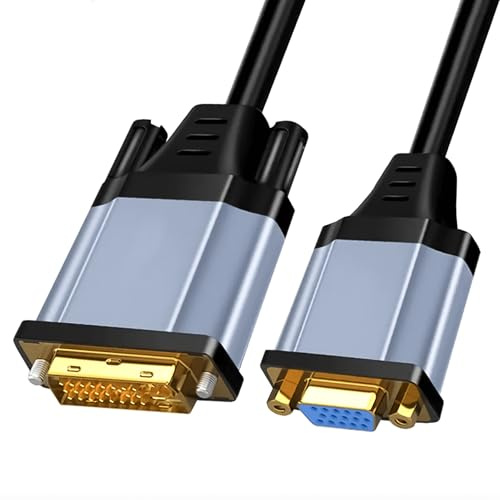 Reagle Adaptateur DVI vers VGA 1080p 24+1 DVI-D mâle vers VGA femelle Contacts plaqués or Boîtier en aluminium Plug & Play Full HD 60 Hz pour moniteur, vidéoprojecteur, PC, projecteur (12 cm)
