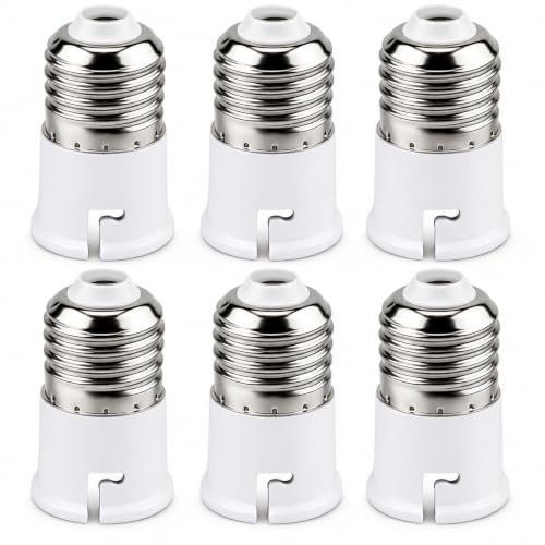6PCS E27 to B22 Socket Converter, E27 to B22 Adapter Screw to Bayonet Socket Adapter High-Temperature Resistant Screw to Bayonet Lamp Base Adapter Compatible with LED Bulbs Incandescent