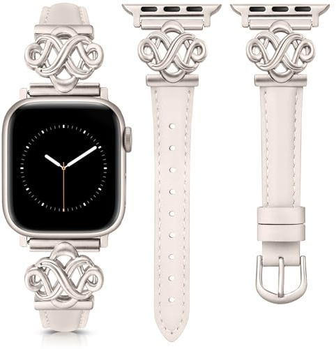 Wearlizer Slim Leather Strap Compatible with Apple Watch Straps Women 38/40/41/42/44/45/46/49mm, Fancy Dressy Designer Thin Band with Celtic Knot for iWatch Series 11 10 9 Ultra SE 8 7 6 5 4 3 2 1