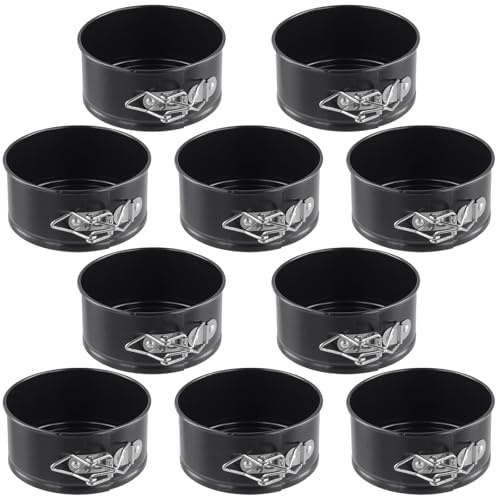 CHUENKUK 10 Stück Schwarz Mini Springform, Kuchenform Rund 11 cm, Antihaftbeschichtet Runde Backform aus Kohlenstoffstahl für Restaurants, Küche