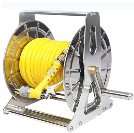 Carrello avvolgitubo in metallo da 60 m, rack di stoccaggio per avvolgitubo in acciaio inossidabile, camion portatile per tubi dell'acqua, tubo dell'acqua da giardino in acciaio inox, per giardino